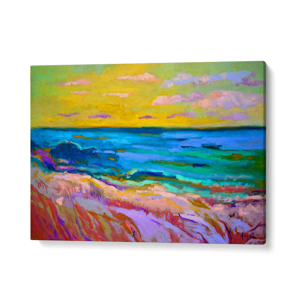 Gallery Wrap COASTAL  SUNSET , LANDSCAPE PAINTINGS vibrant canvas of shoreline, waves and twilight sky