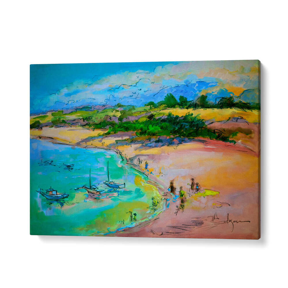 GalleryWrap COASTAL SERENITY , LANDSCAPE PAINTINGS – pastel coastal painting with boats, beach, dunes and sky
