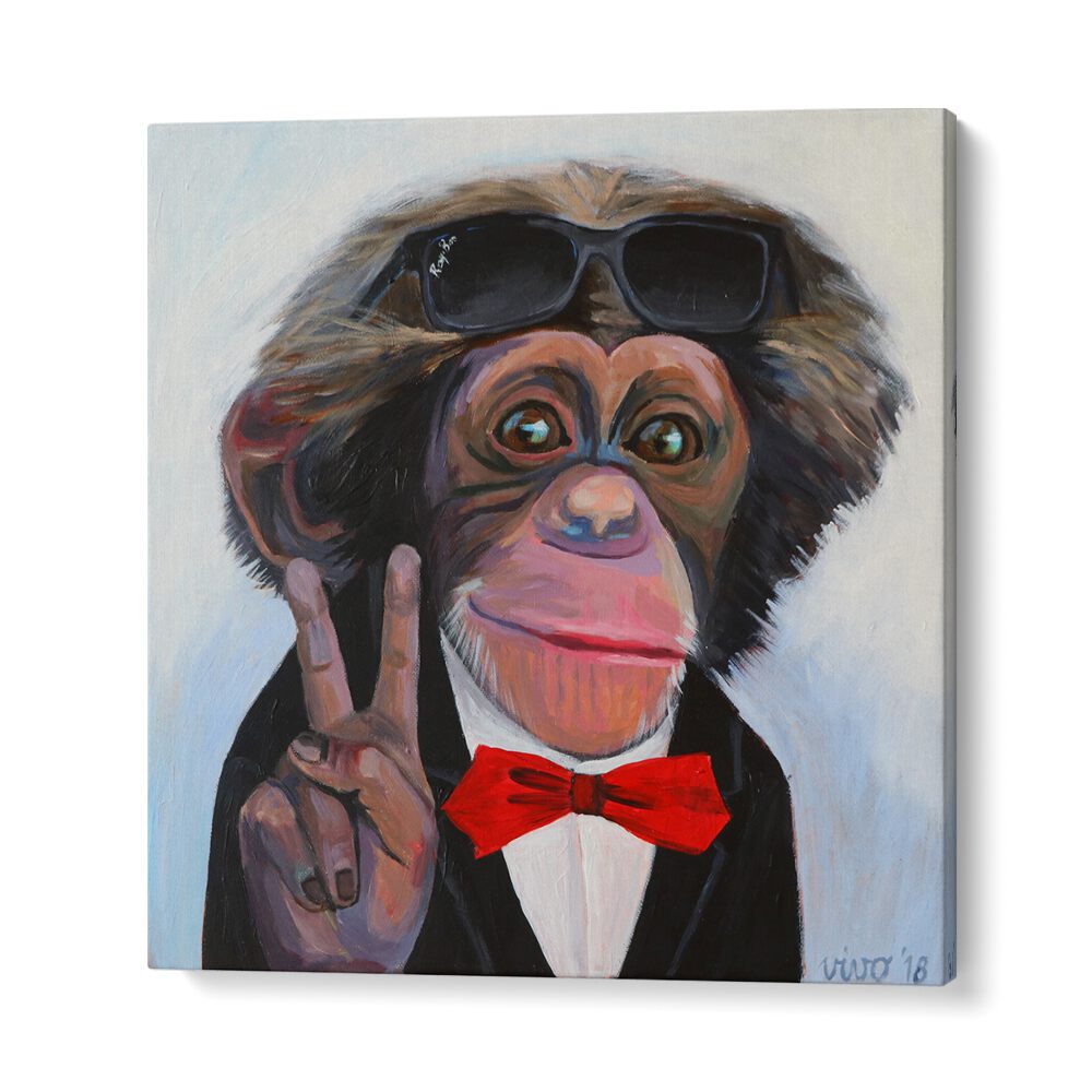 Vibrant COOL PRIMATE CHARM, COMIC POSTERS featuring a stylish monkey in a tuxedo and sunglasses, perfect for collectors.