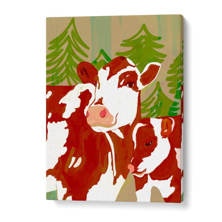 COW & CALF WOODLAND EMBRACE , ANIMAL PAINTINGS