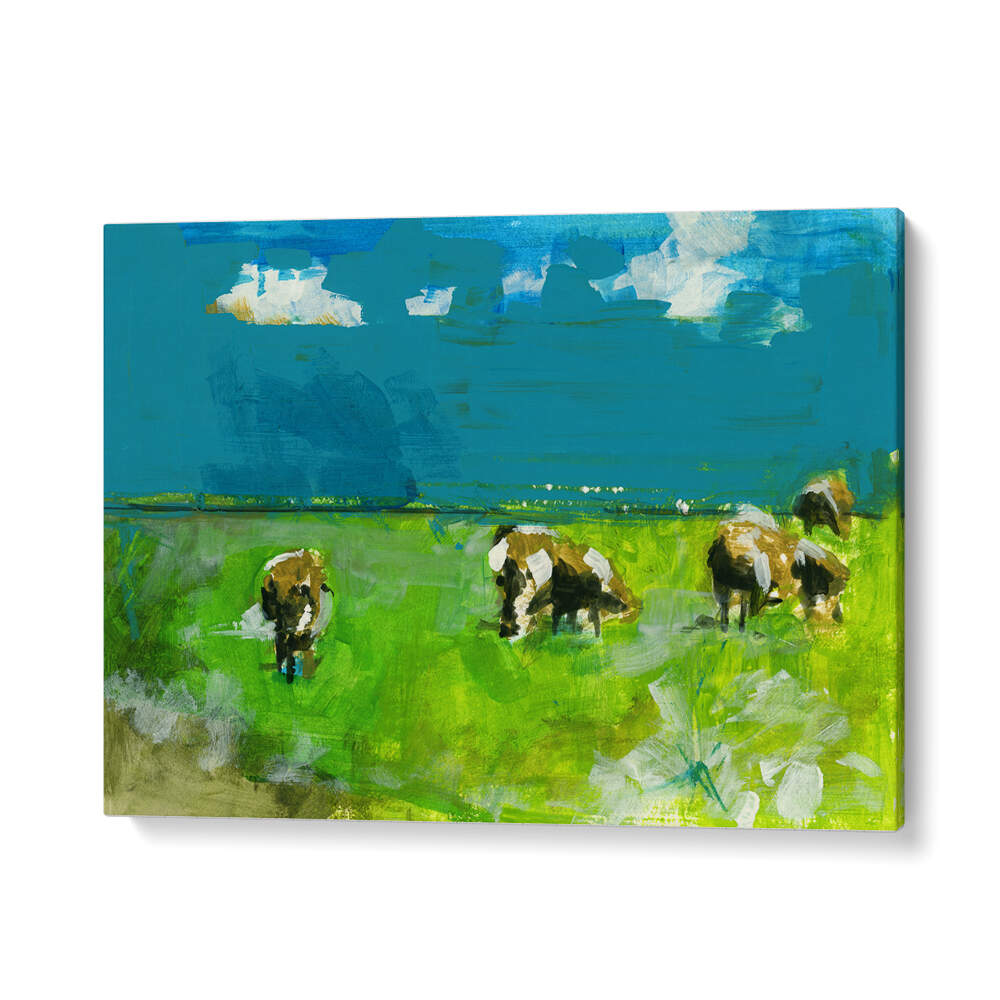 Cows in Landscape II captures serene beauty with gentle cows grazing in lush fields, perfect for landscape paintings enthusiasts.