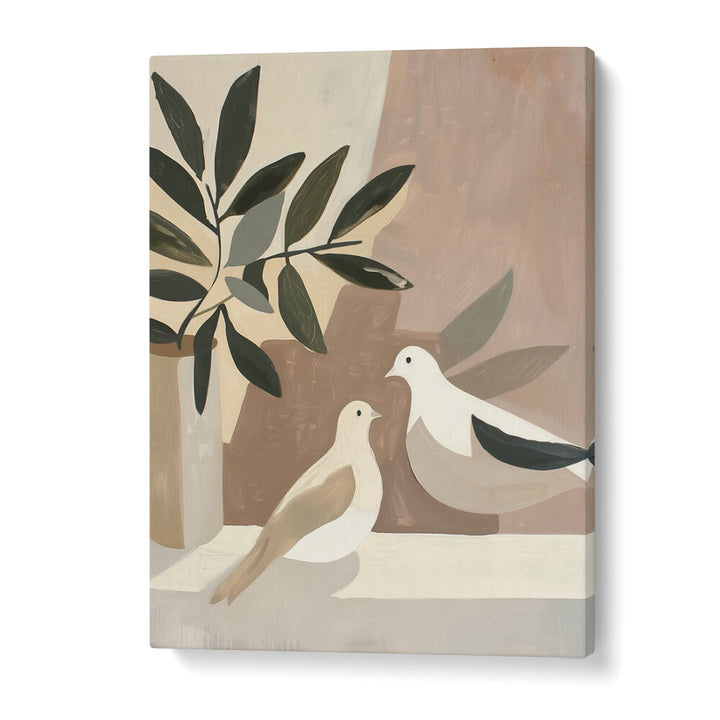 DOVES ON PATIO , BOHO ART PAINTINGS
