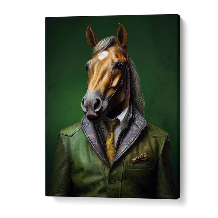 ELEGANT GREEN HORSE ANIMAL ART , ANIMAL PAINTINGS