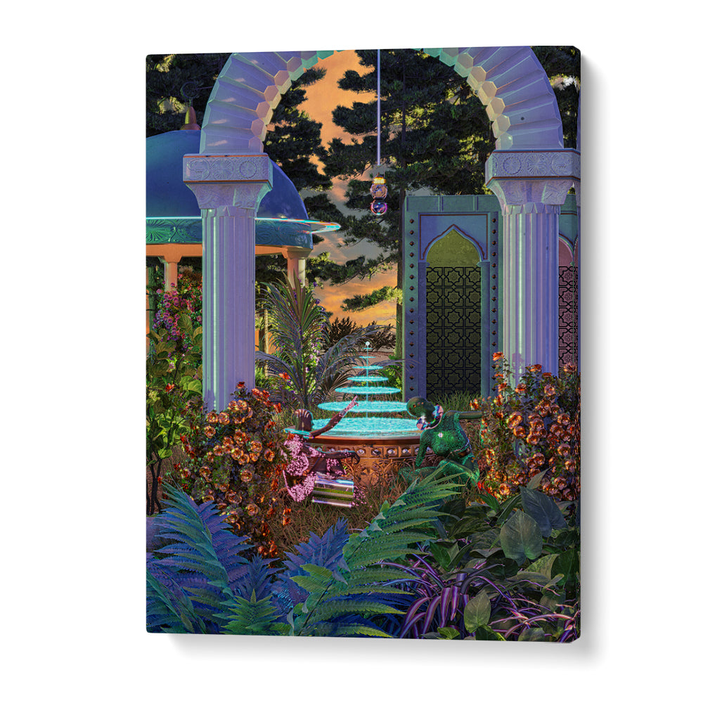 EXOTIC GARDEN FOUNTAIN SUNSET