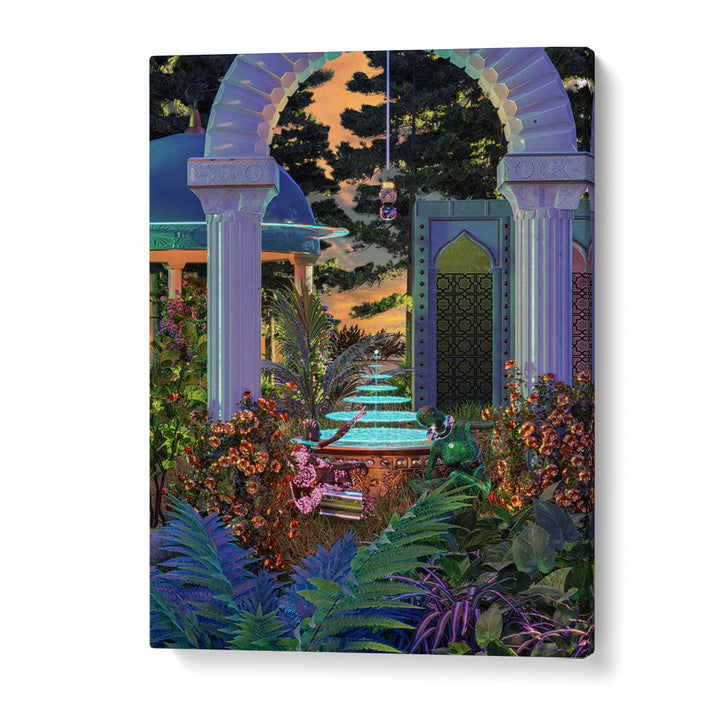 EXOTIC GARDEN FOUNTAIN SUNSET
