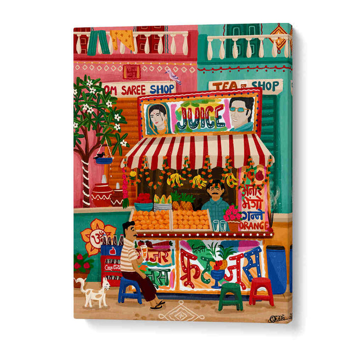 FRUIT JUICE STALL , INDIAN ART PAINTINGS