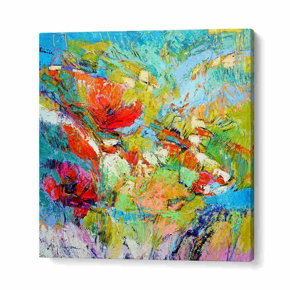 Bold colorful canvas of vivid blooms and textured strokes — FLORAL HARMONY BURST , ABSTRACT PAINTINGS