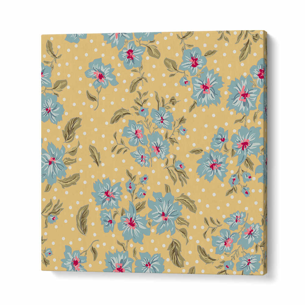 Elevate your decor with the Floral Heritage Bouquet II, Pattern Art Prints showcasing vibrant floral designs on a yellow backdrop.