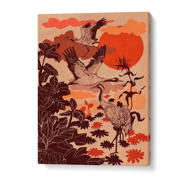 FLYING CRANES TROPICAL SUNSET