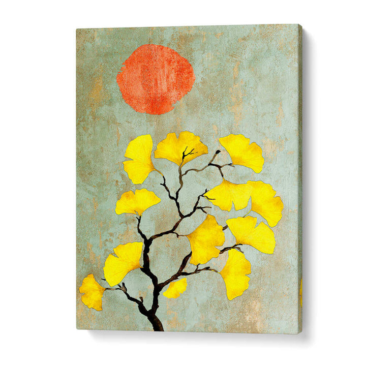 GINKO BILOBA AND SUN , FLORAL ,FLORAL FLOWER PAINTINGS