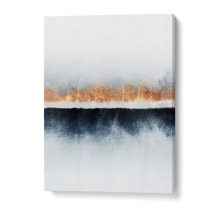 Elegant HORIZON, ABSTRACT PAINTINGS featuring a blend of gold and deep blue, perfect for modern home decor.