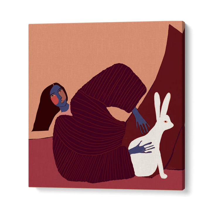 LADY AND RABBIT , PORTRAITS & FIGURATIVE ILLUSTRATIONS