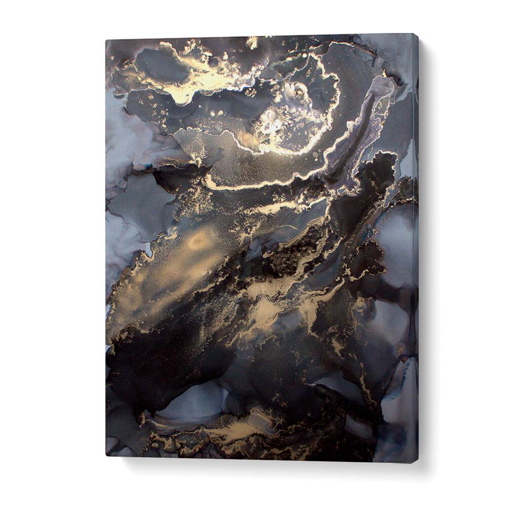 Stunning METALLIC FIRESTORM, ABSTRACT PAINTINGS piece showcasing dark hues and golden accents for elegant decor.