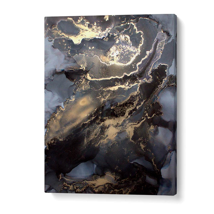 Stunning METALLIC FIRESTORM, ABSTRACT PAINTINGS piece showcasing dark hues and golden accents for elegant decor.