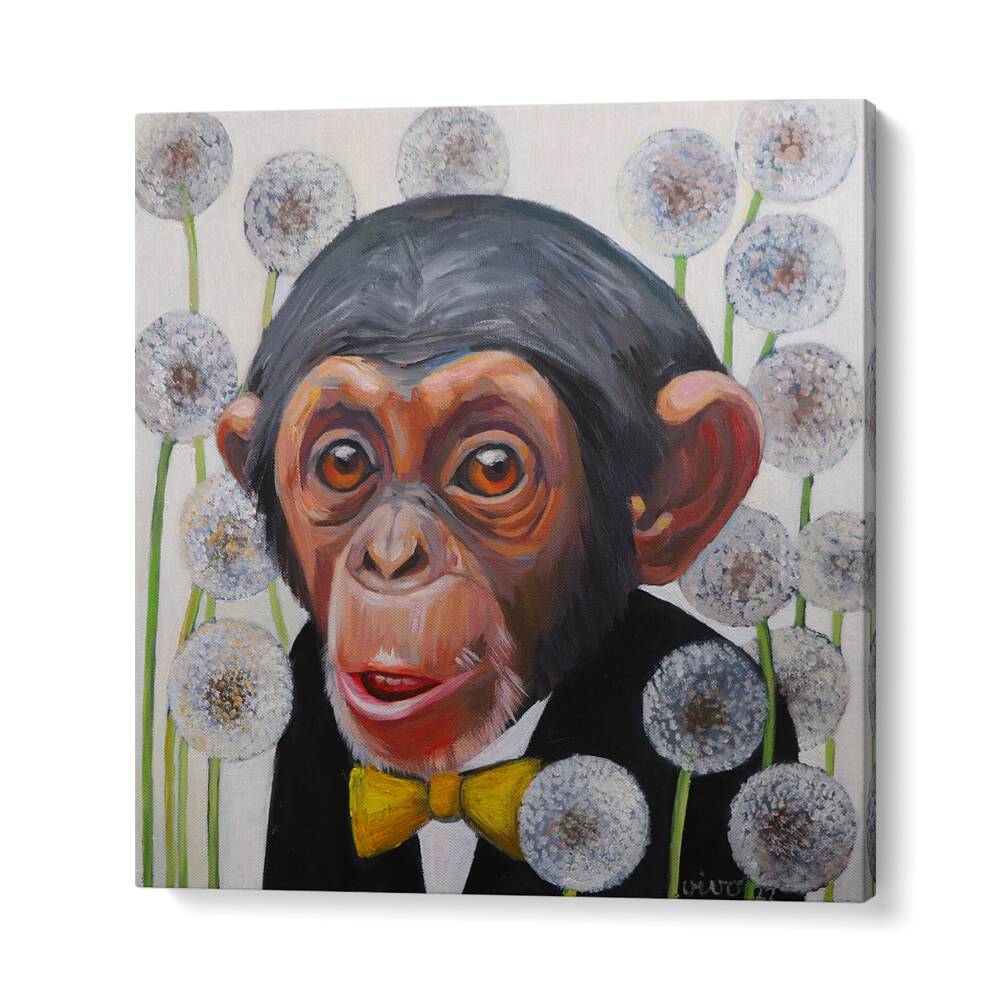 Vibrant MONKEY YELLOW BOW TIE, COMIC POSTERS showcasing a charming monkey in a suit, perfect for unique wall art.
