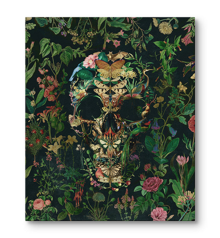PAPILLON SKULL I  , FLORAL FLOWER PAINTINGS