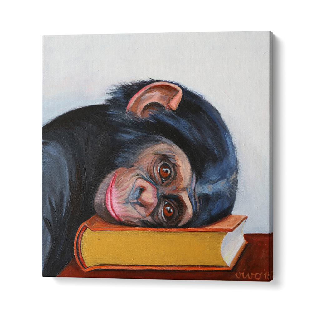 Resting Monkey Head on a Book, Comic Posters adds whimsical charm to your space with vibrant abstract comic art.