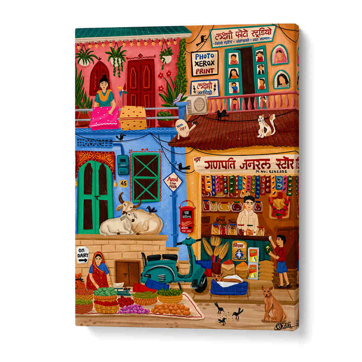 SABJI MARKET AND KIRANA STORE , INDIAN ART PAINTINGS