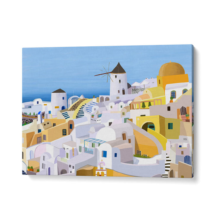 SANTORINI, YELLOW AND WHITE GREEK , TRAVEL POSTERS