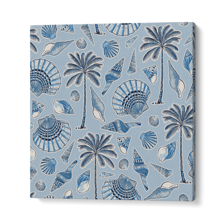 SEA SHELLS AND PALMTREES LIGHT BLUE , BEACH PAINTINGS