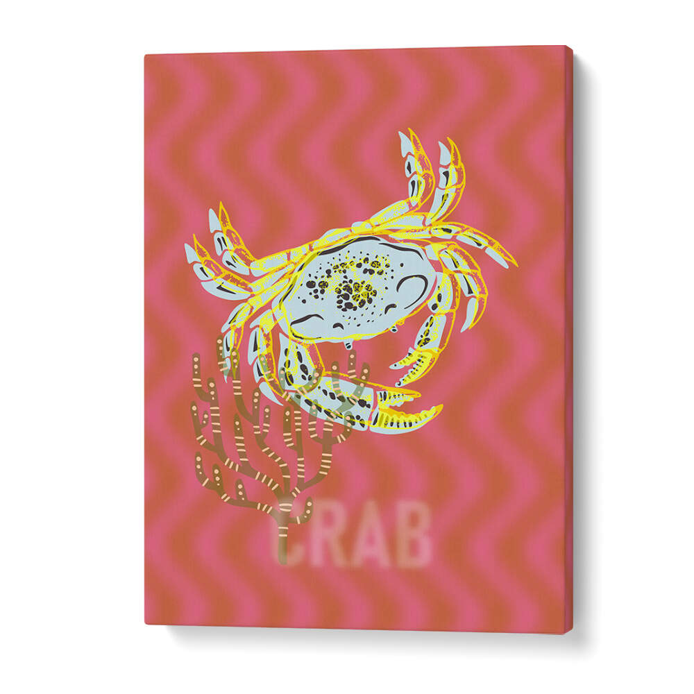 Colorful crab design in vibrant hues, perfect for beach lovers; SEA LIFE JOY I, BEACH PAINTINGS enhance any space.
