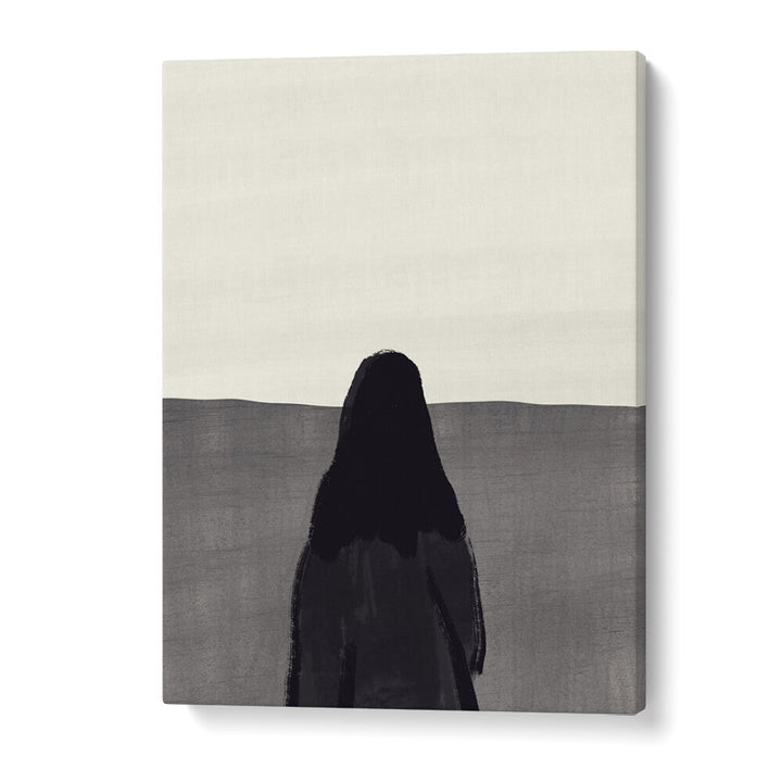 STANDING AGAINST A SERENE , ABSTRACT PAINTINGS