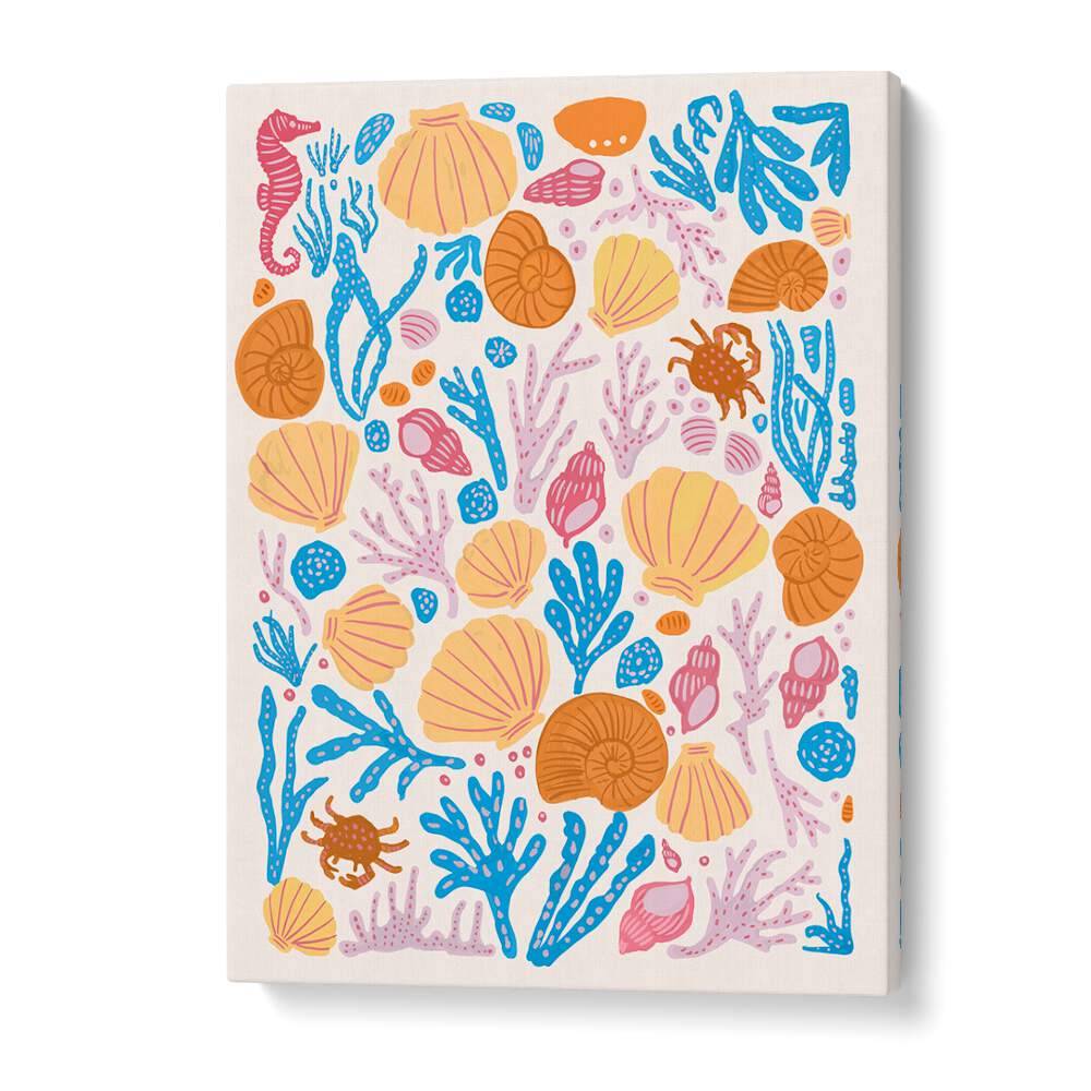 Vibrant SEA CRITTERS COLOR ON WHITE, BEACH PAINTINGS showcase colorful marine life, perfect for seaside-inspired decor.