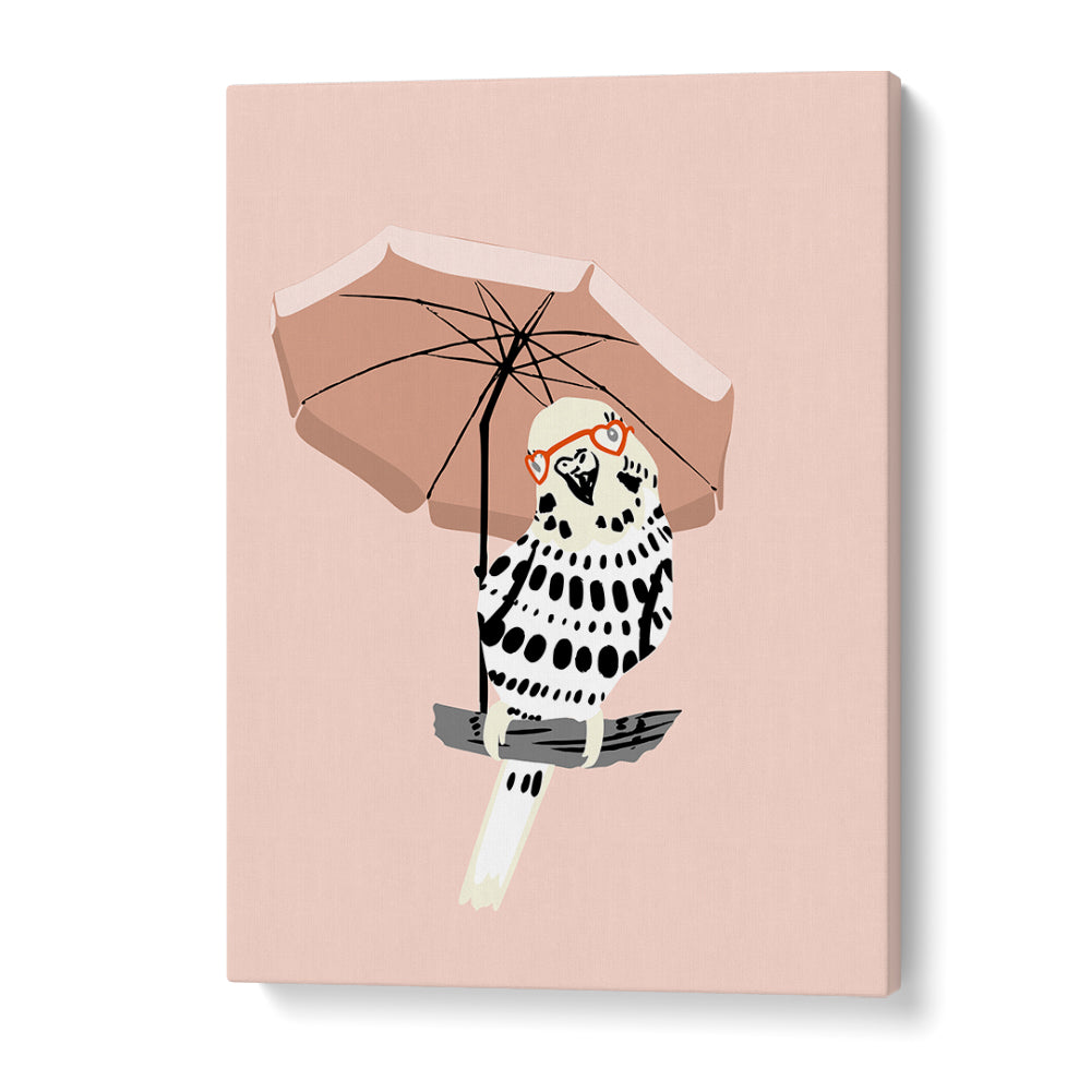 STYLISH BUDGIE UNDER UMBRELLA