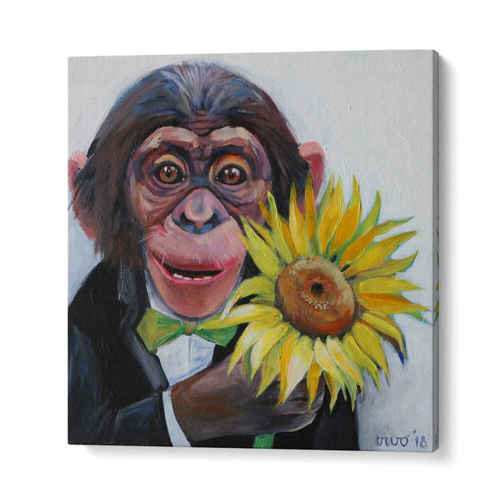 Cheerful monkey holds a sunflower in the SUNFLOWER SURPRISE, COMIC POSTERS, perfect for comic art enthusiasts.