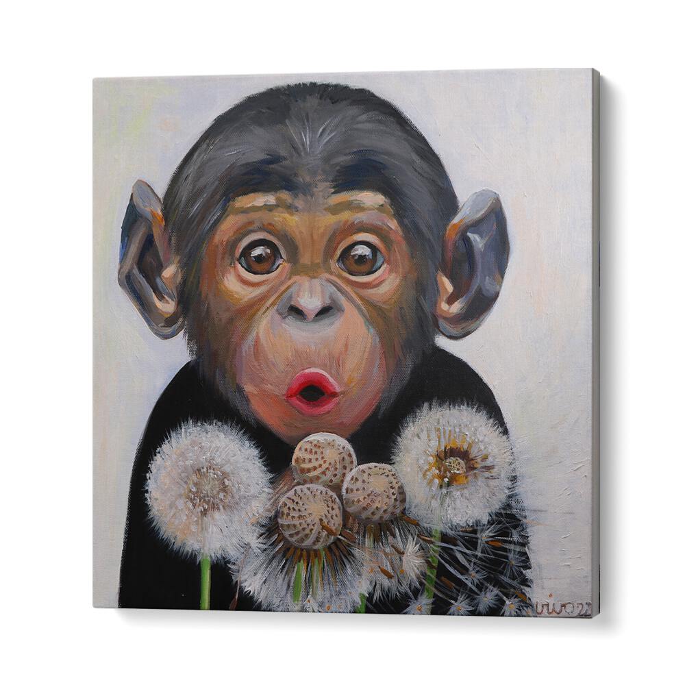 Surprised monkey with dandelions, perfect for your art collection. Explore our SURPRISED MONKEY, COMIC POSTERS today!