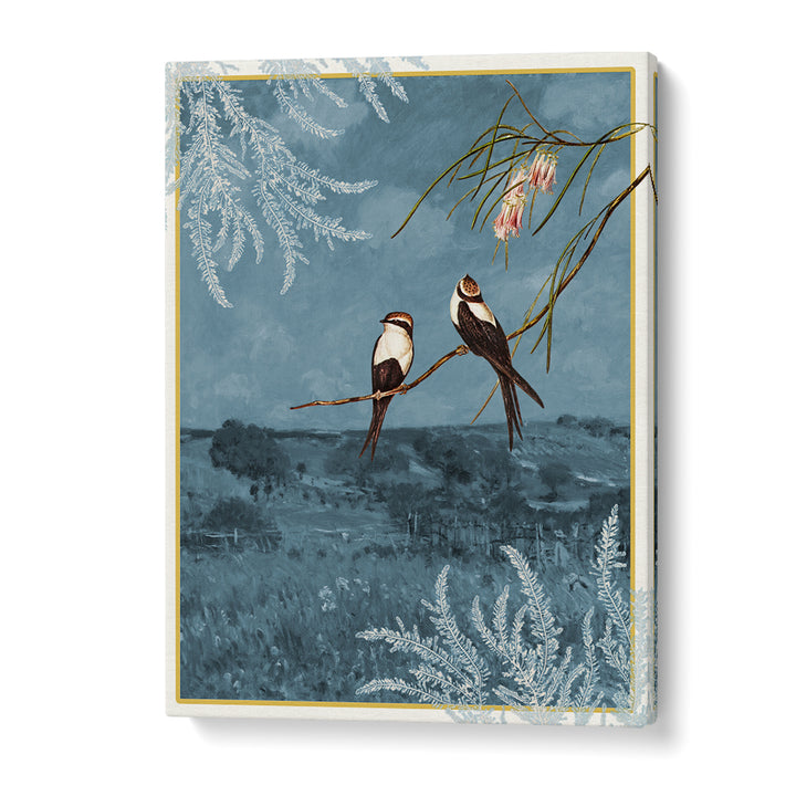 SWALLOWS IN BLUE LANDSCAPE