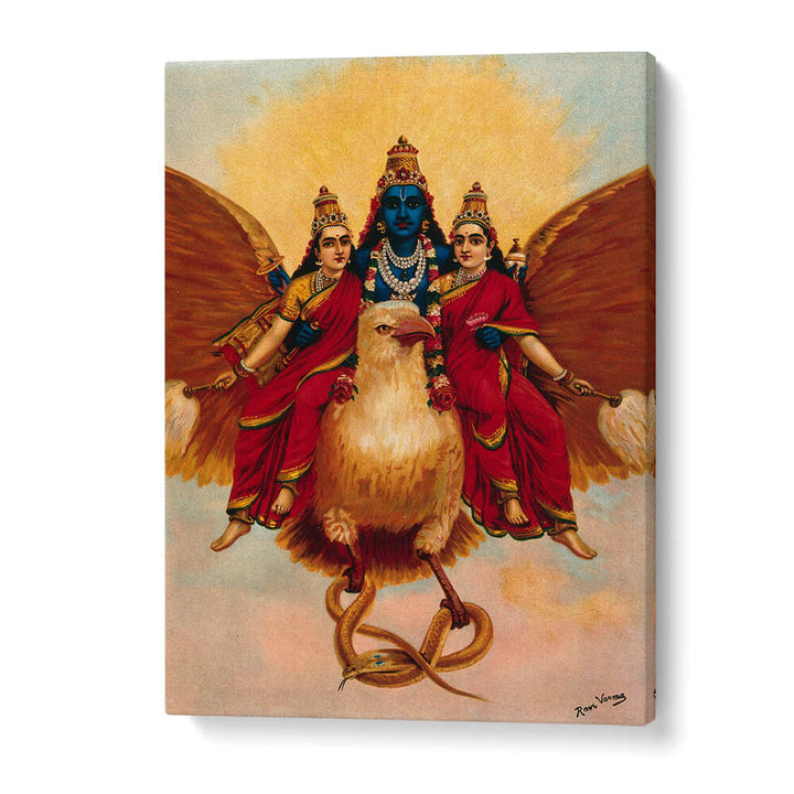 VISHNU ACCOMPANIED BY HIS WIVES RIDING ON GARUDA