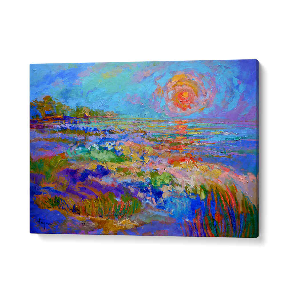 VIVID HORIZON GLOW , LANDSCAPE PAINTINGS GalleryWrap colorful seaside sunrise with luminous horizon and bold gradients