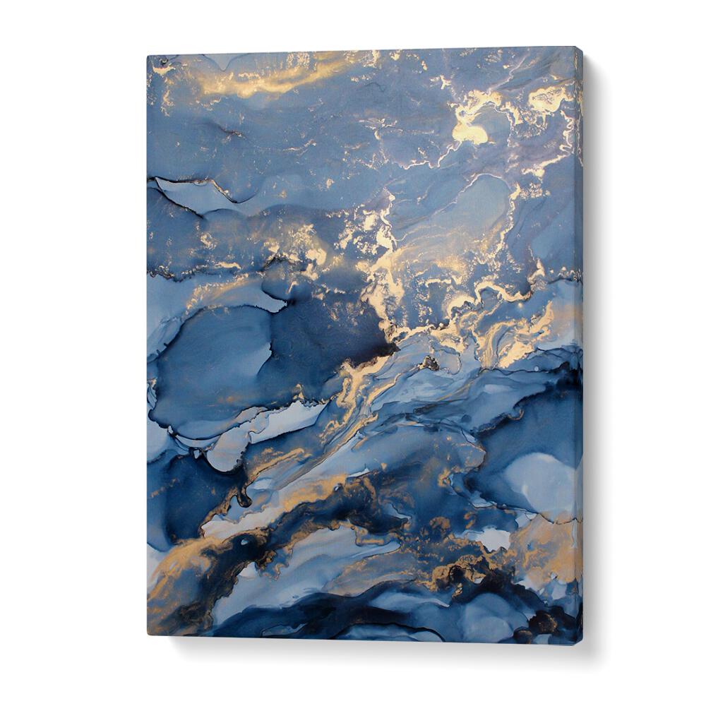 Stunning WAVES III, ABSTRACT PAINTINGS with dynamic blue and gold hues, perfect for modern decor and art lovers.