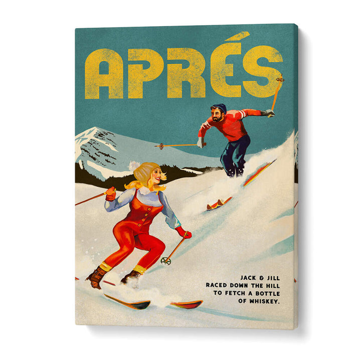WHISKEY SKI COUPLE , VINTAGE TRAVEL POSTERS