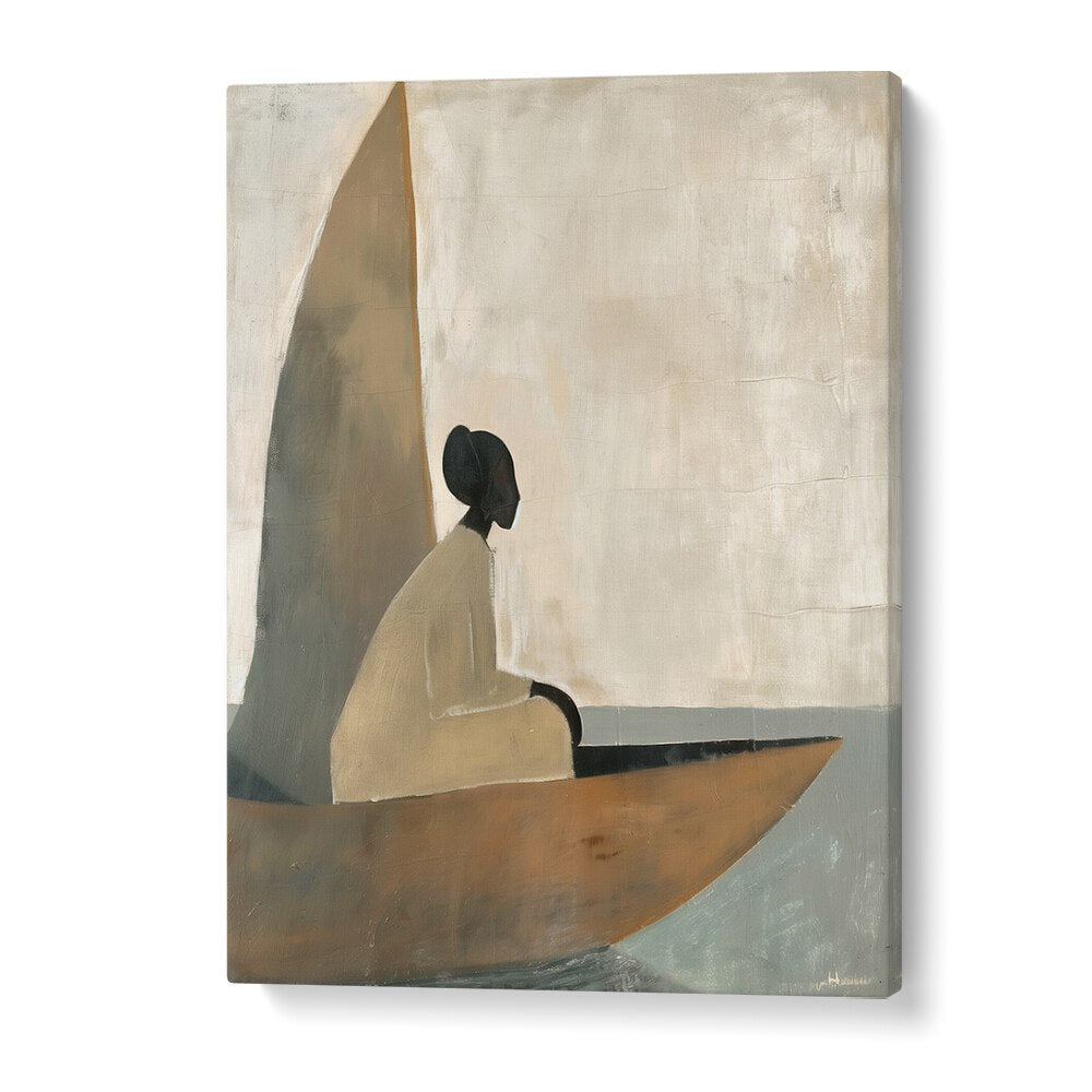 Elegant woman on boat, portraits showcasing serene beauty in an artistic style. Perfect for any art lover's collection.