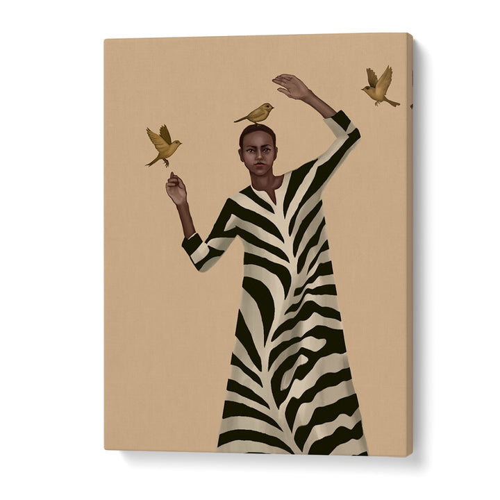 WOMAN WITH BIRDS & ZEBRA, SURREAL ART PRINTS
