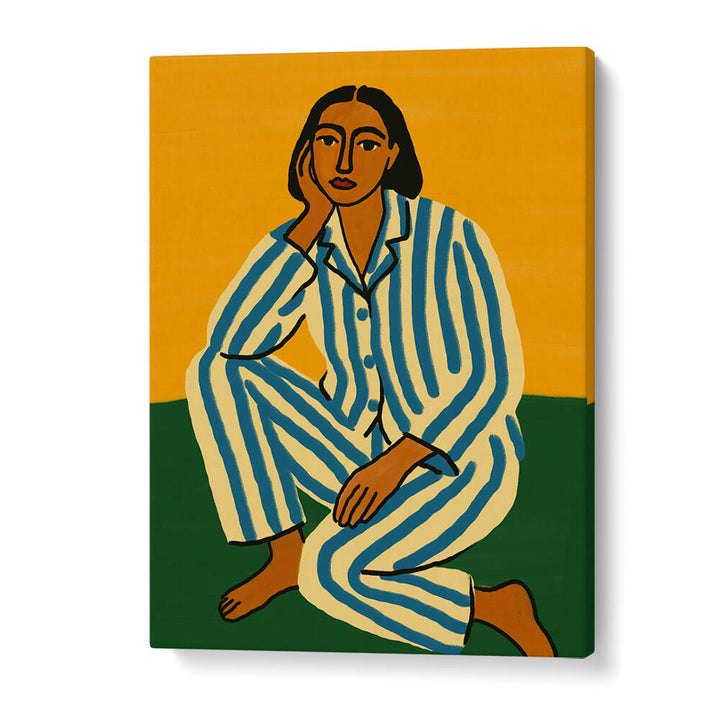 WOMAN IN STRIPED PAJAMAS , PORTRAITS & FIGURATIVE ILLUSTRATIONS