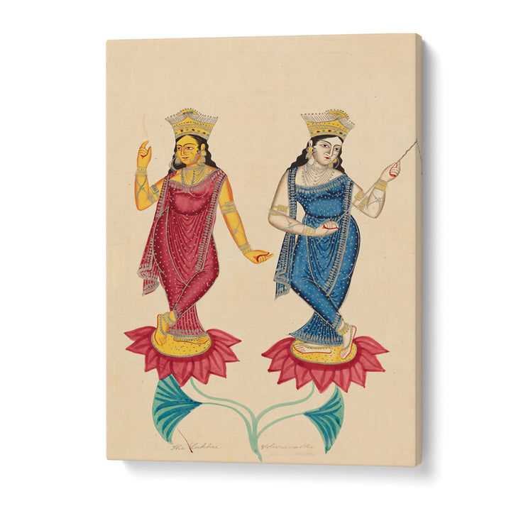 TWO FEMALE DEITIES , INDIAN ART PAINTINGS