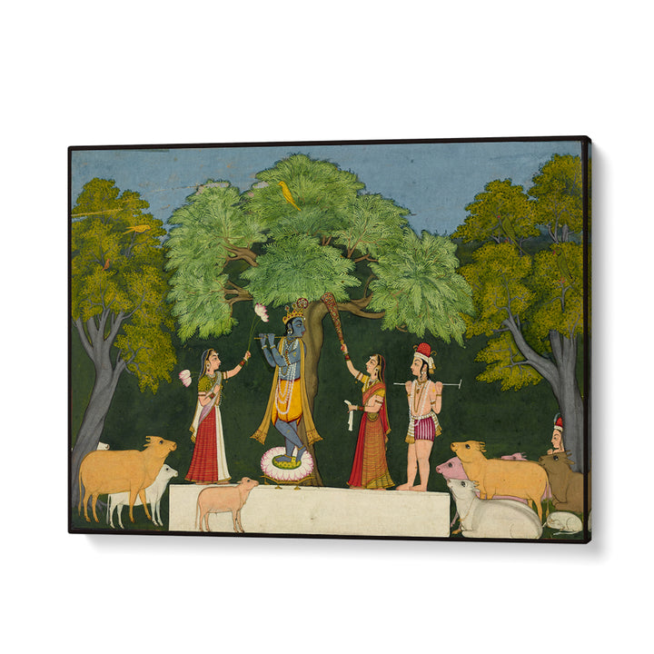 KRISHNA ENTERTAINS HIS COMPANIONS , INDIAN ART PAINTINGS