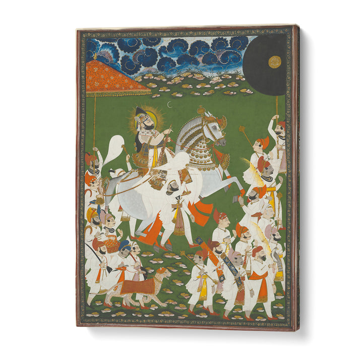 MAHARANA BHIM SINGH IN PROCESSION BY GHASI , INDIAN ART PAINTINGS