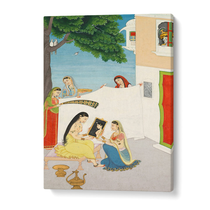 TOILETTE OF RADHA , INDIAN ART PAINTINGS