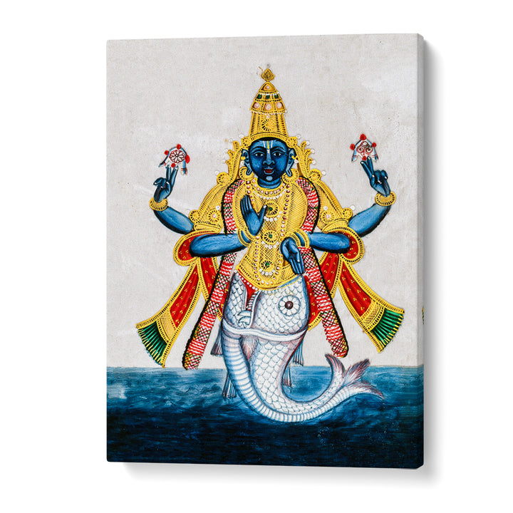 VISHNU IN HIS INCARNATION AS MATSYA , INDIAN ART PAINTINGS