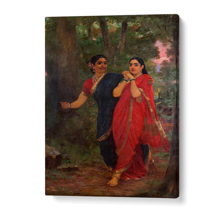 RAVI VARMA DRAUPADI AND SIMHIKA , INDIAN ART PAINTINGS