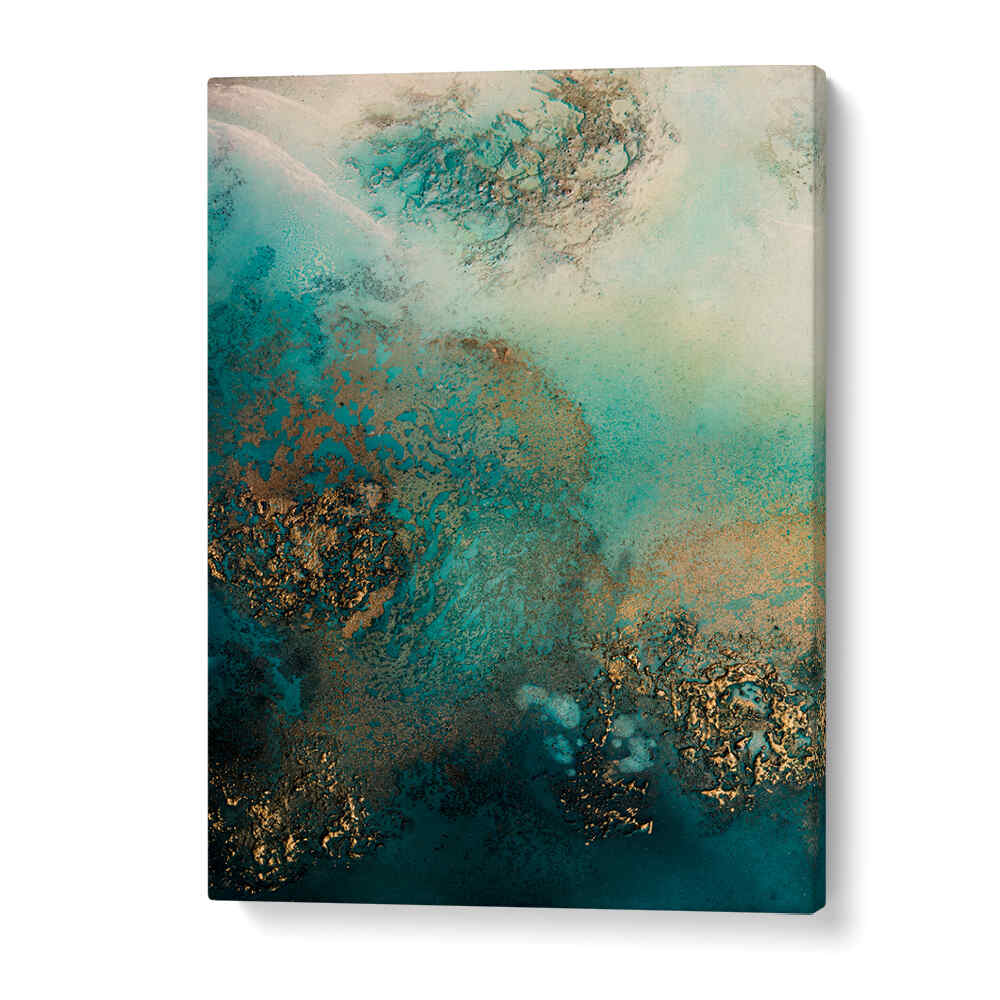 Vibrant abstract artwork, "ABSTRACT REEF SHIMMER," enhances spaces with captivating colors and fluid shapes.