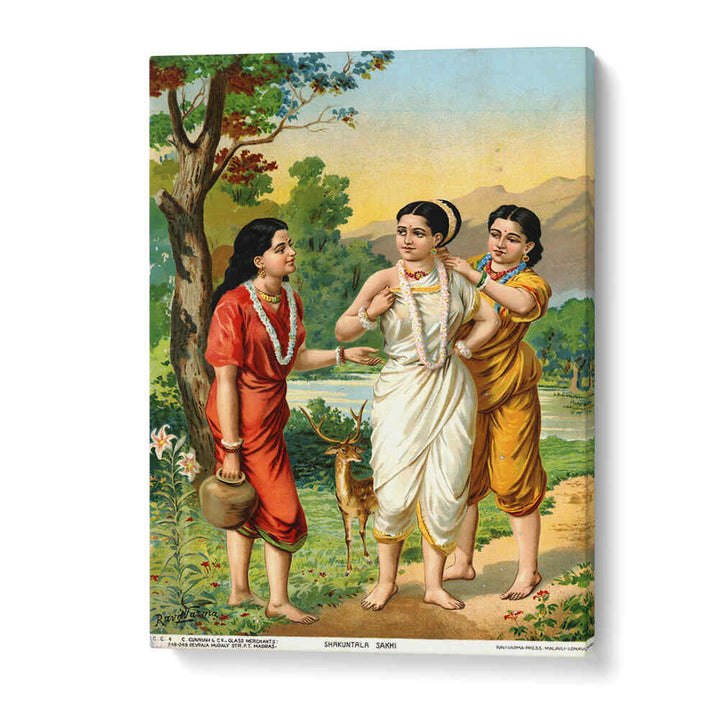 SHAKUNTALA AND SAKHIS , INDIAN ART PAINTINGS