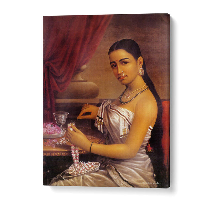 LADY MAKING A GARLAND , INDIAN ART PAINTINGS
