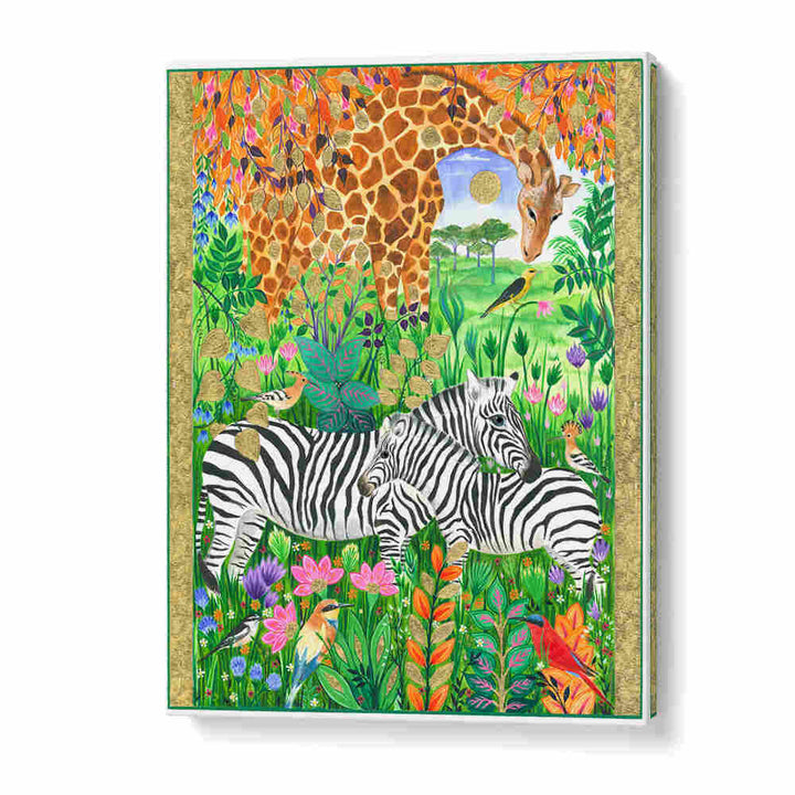 GIRAFFE AND ZEBRAS , ANIMAL PAINTINGS
