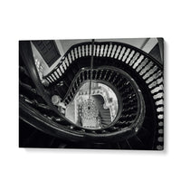 CHANDELIER AND STAIRS B&W , PHOTOGRAPHY PRINTS