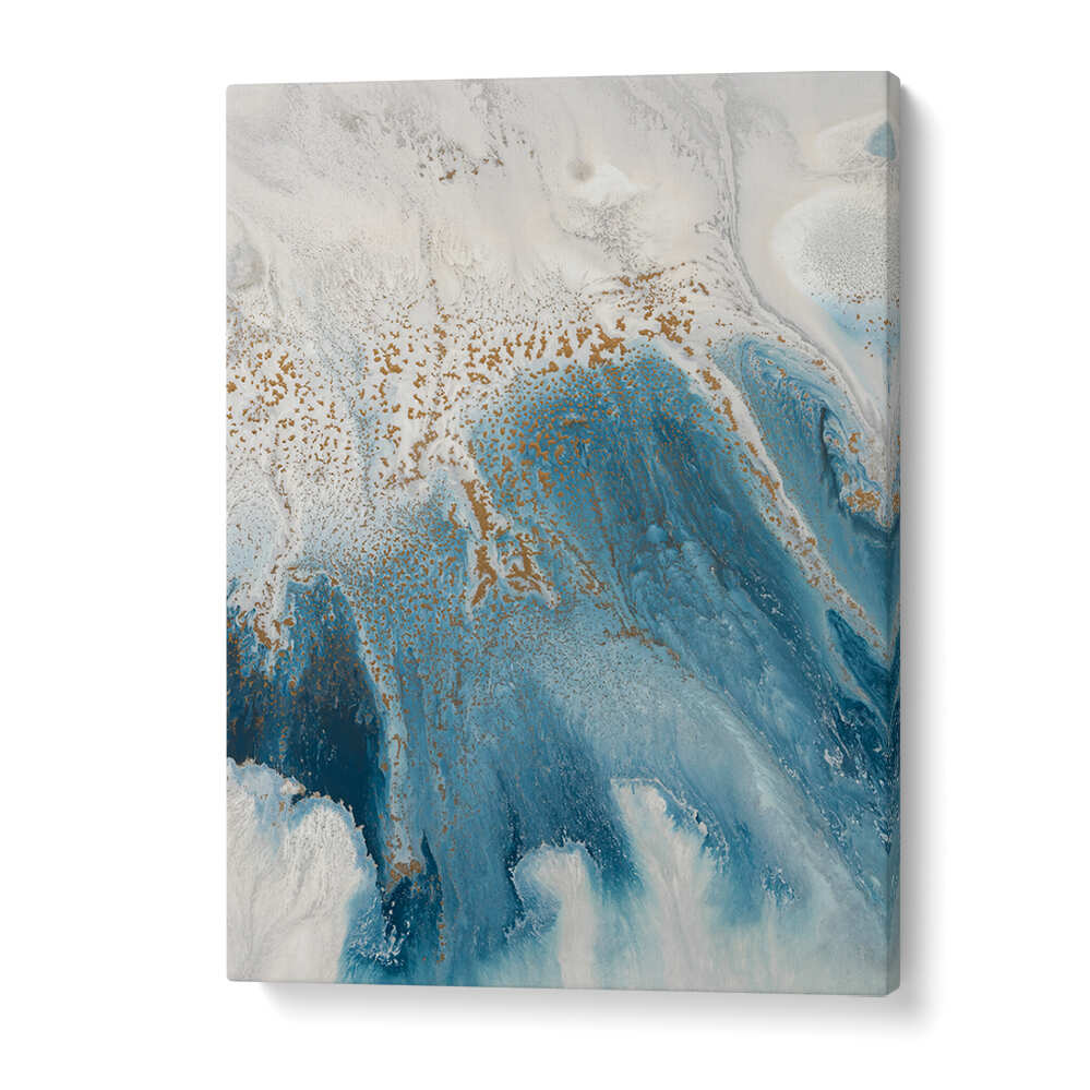 TIDAL SHORES II, ABSTRACT PAINTINGS features stunning blue and gold hues, perfect for modern home decor.